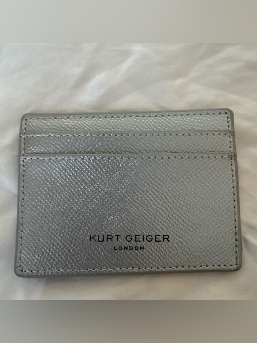 NWT Kurt Geiger Metallic Silver Leather Card Sleeve
